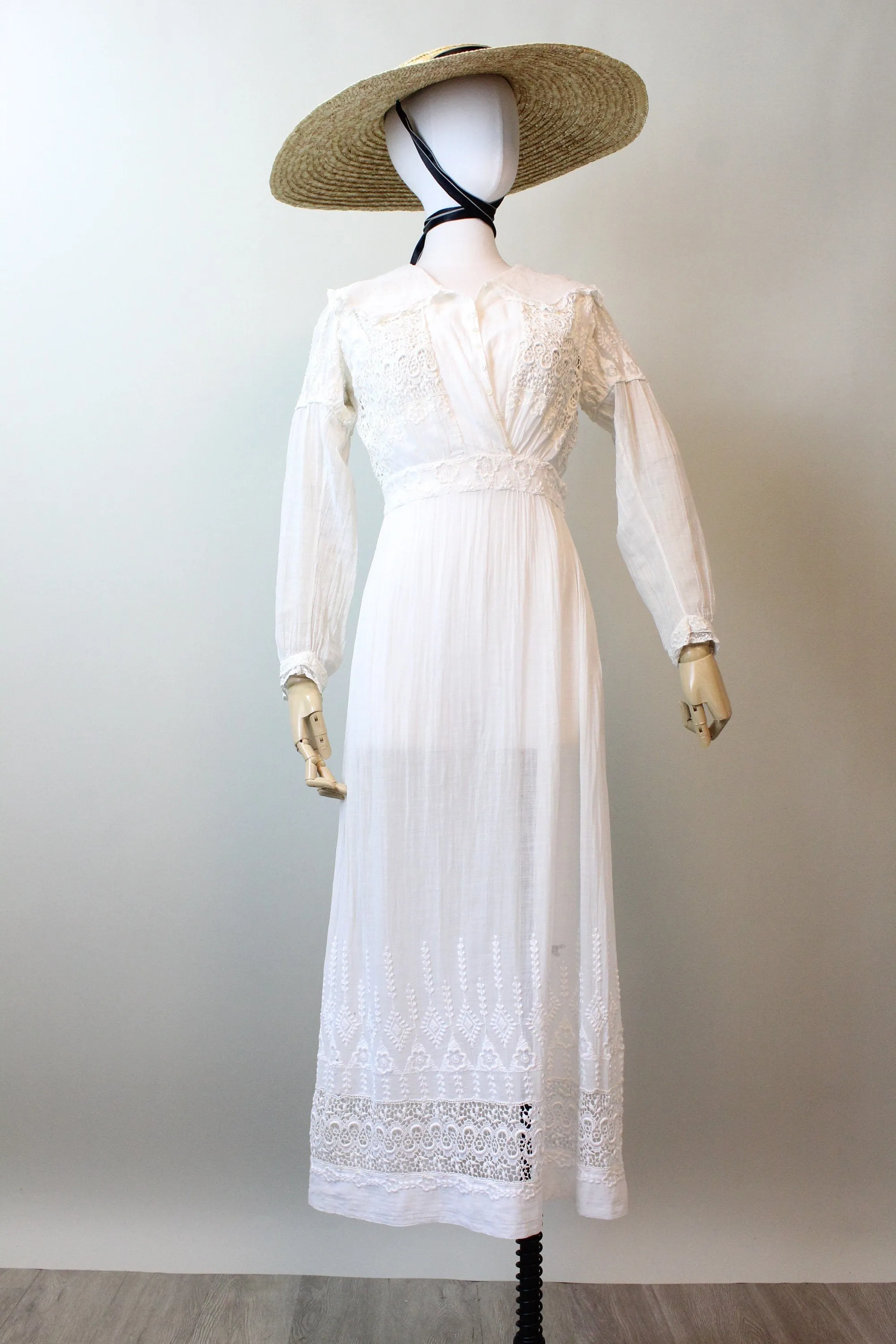 1910 ANTIQUE cotton lace edwardian lingerie dress xs | new spring