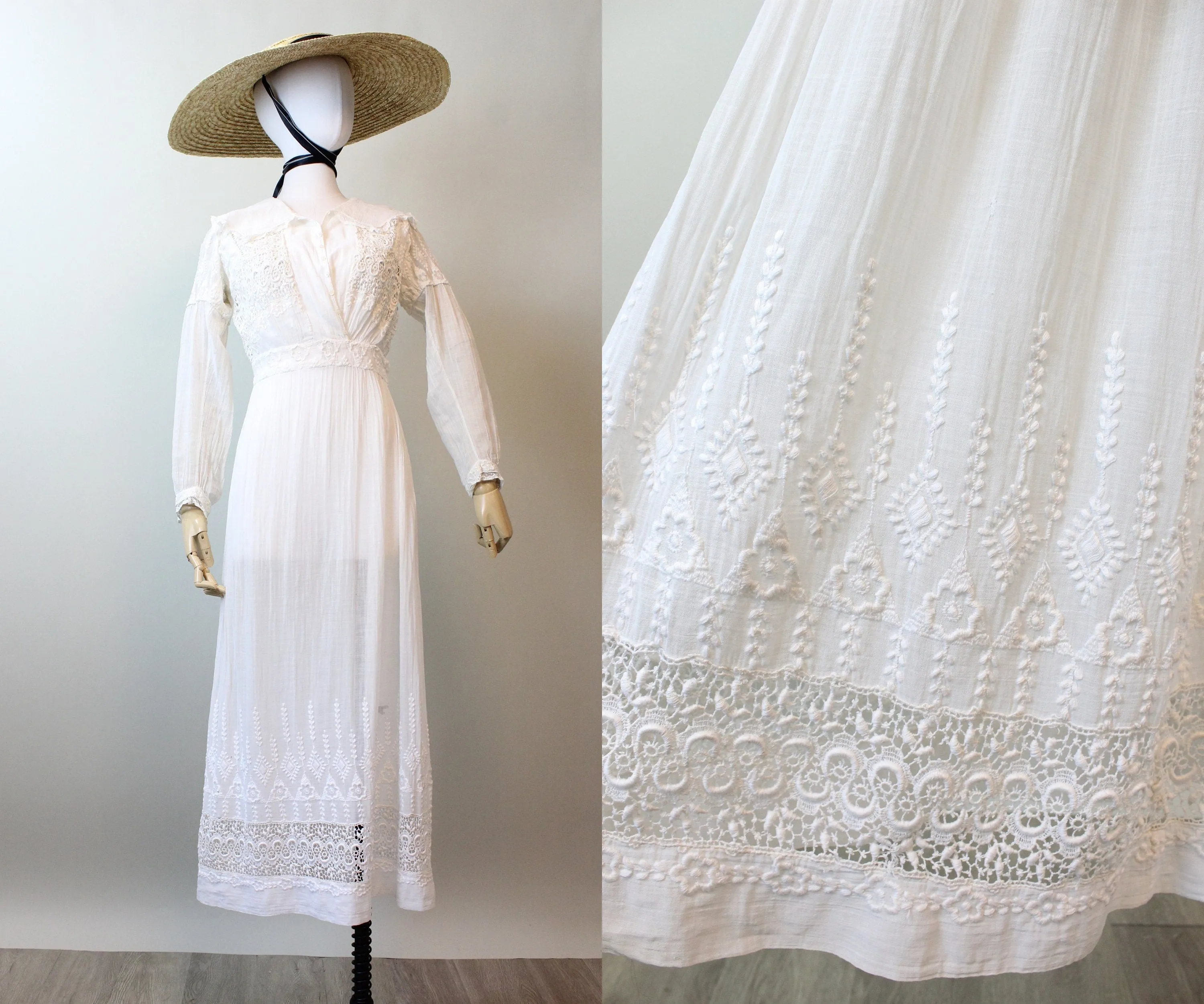 1910 ANTIQUE cotton lace edwardian lingerie dress xs | new spring