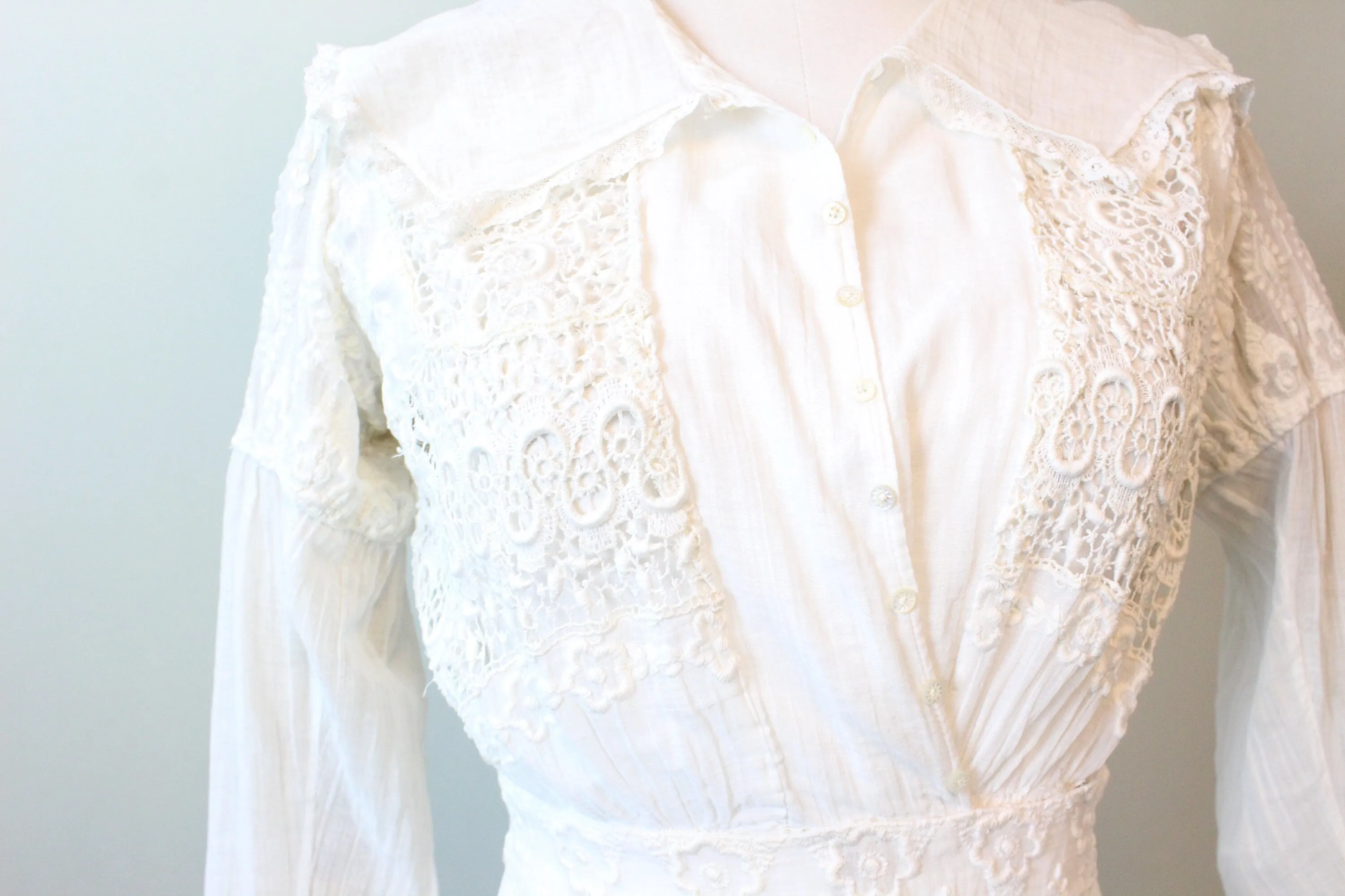 1910 ANTIQUE cotton lace edwardian lingerie dress xs | new spring