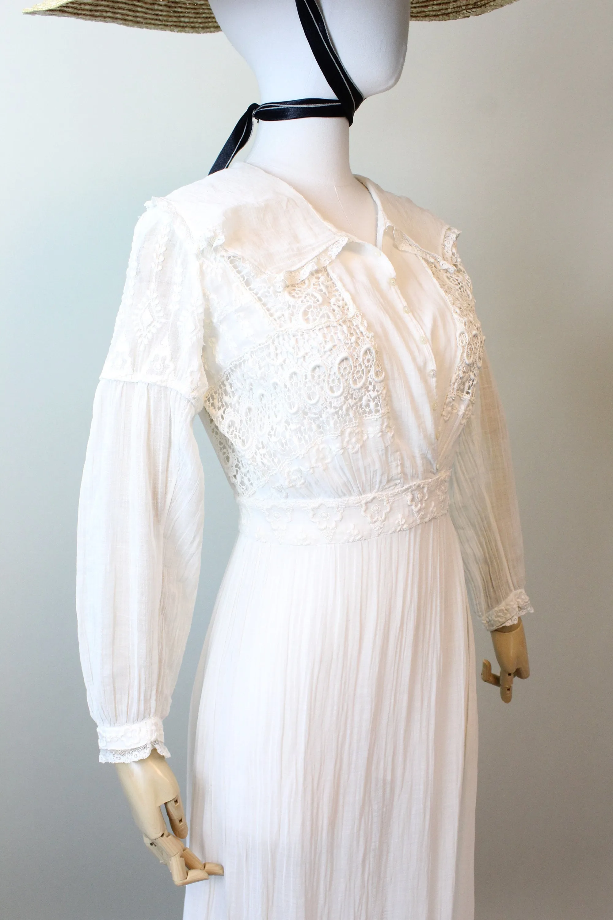 1910 ANTIQUE cotton lace edwardian lingerie dress xs | new spring