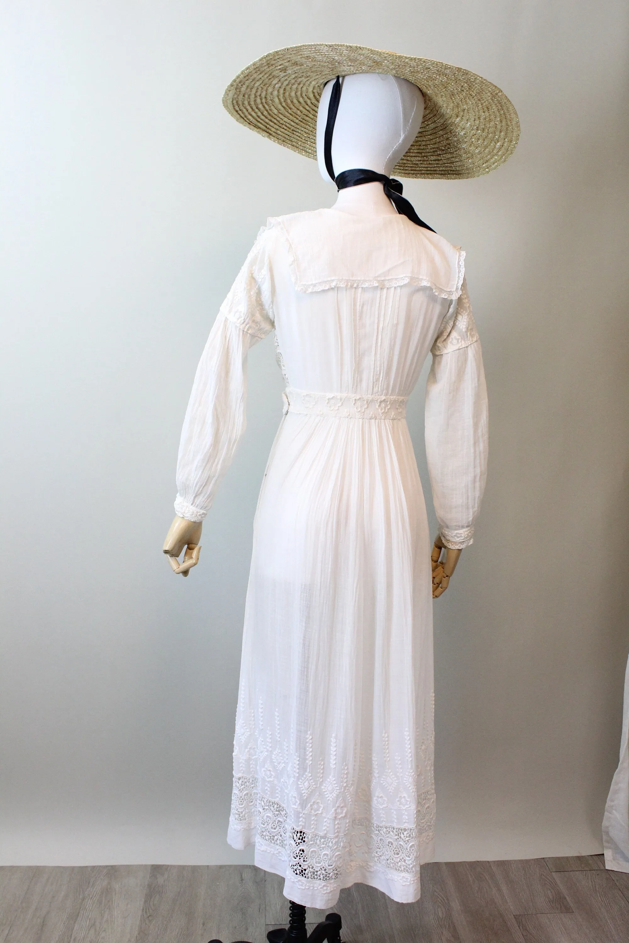 1910 ANTIQUE cotton lace edwardian lingerie dress xs | new spring