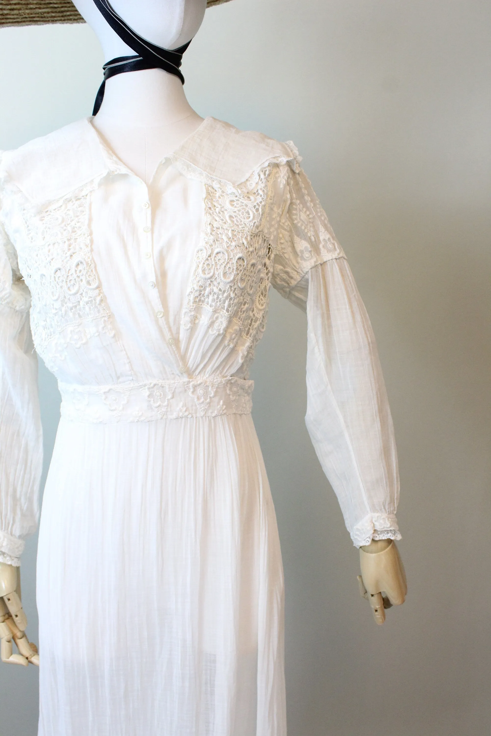 1910 ANTIQUE cotton lace edwardian lingerie dress xs | new spring