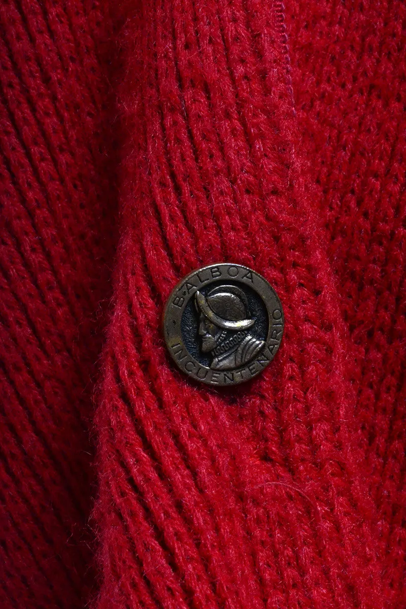 1970s Red Knit Fringe Vintage Cape Balboa Buttons