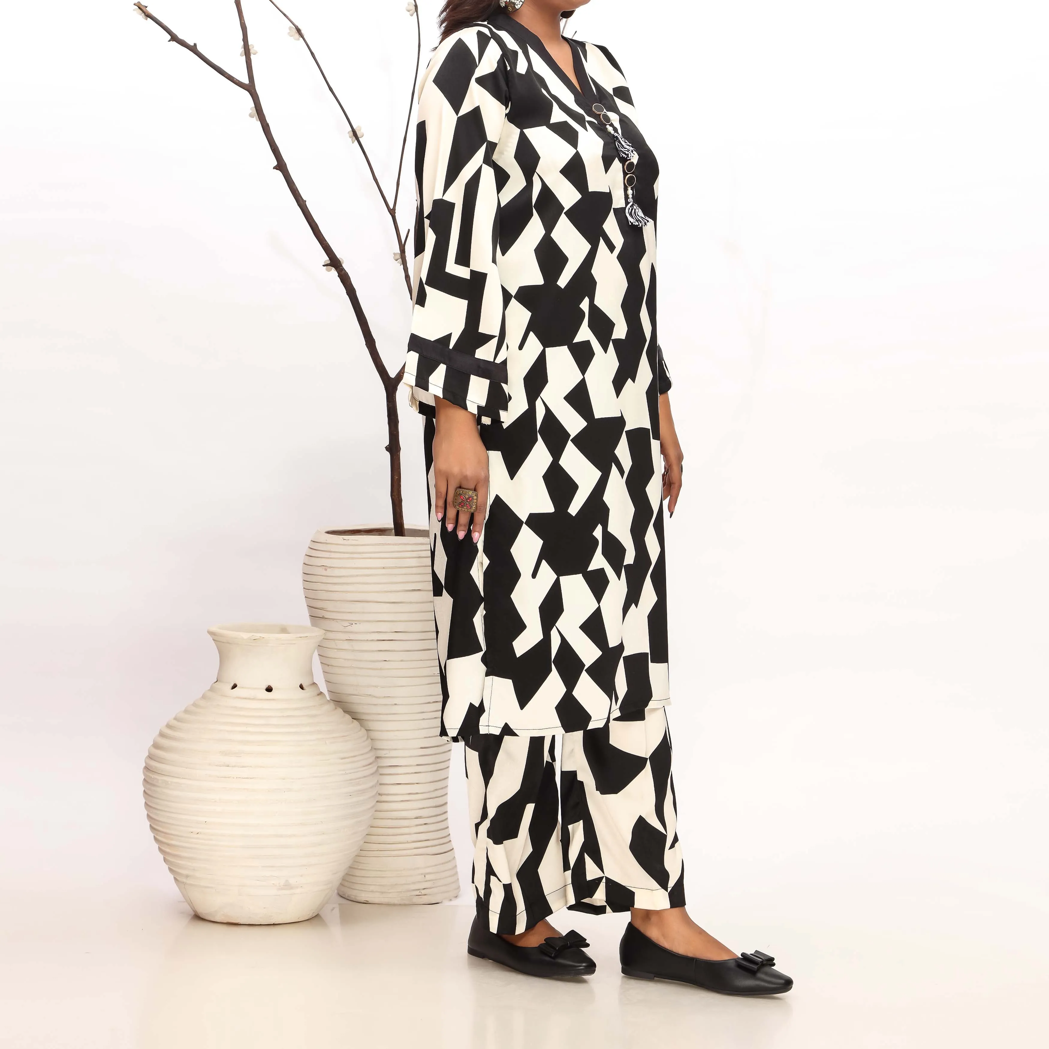 2PC- Printed Shamouse Silk Suit PW4096