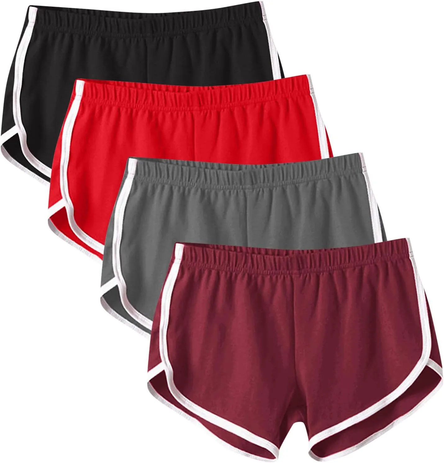 4 Pack Athletic Shorts for Women, Summer Dolphin Yoga Sweat Shorts Elastic Waist Workout Running Cycling Short Pants