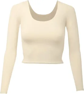 Almere Long Sleeve Top for Women, Contour Double-Lined Seamless Smooth Fabric Sleeved Basic Top w/Low Neck Cut