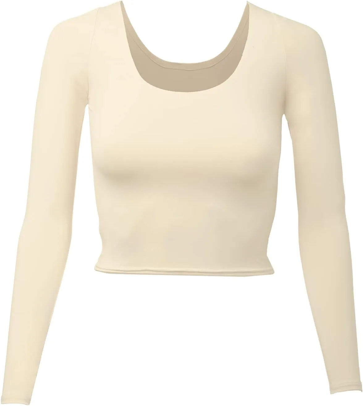 Almere Long Sleeve Top for Women, Contour Double-Lined Seamless Smooth Fabric Sleeved Basic Top w/Low Neck Cut