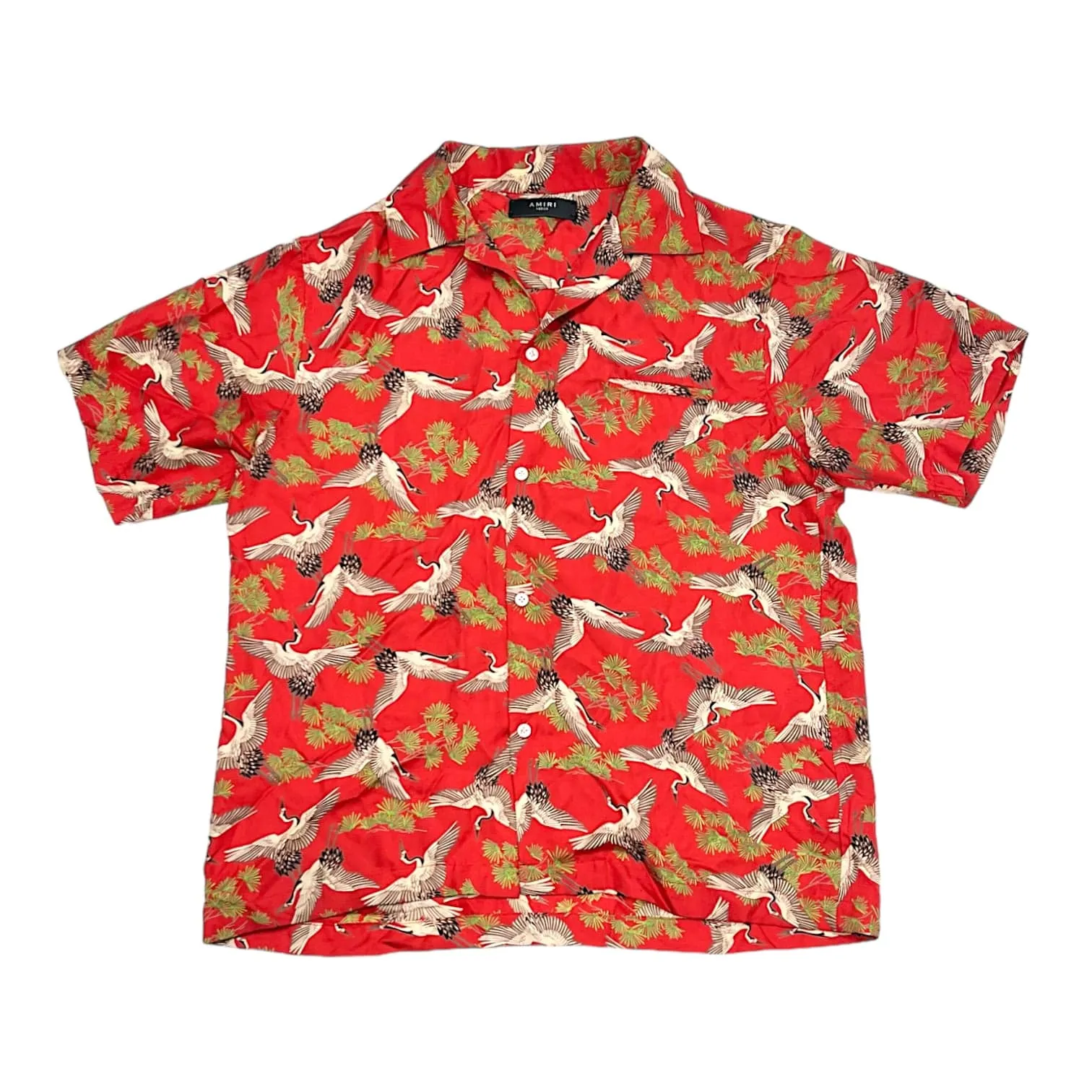 Amiri Short Sleeve Silk Crane Button Up Red Pre-Owned