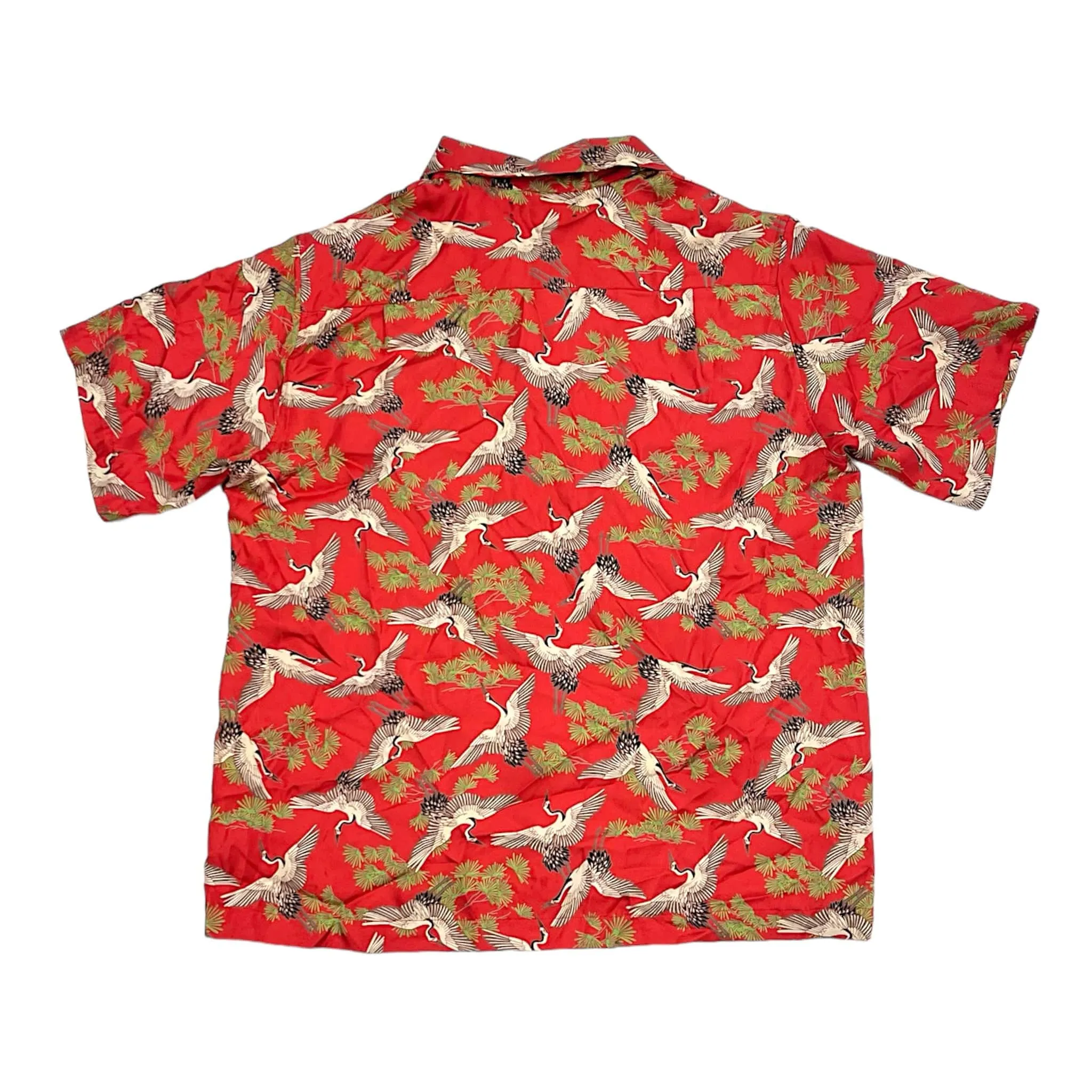 Amiri Short Sleeve Silk Crane Button Up Red Pre-Owned