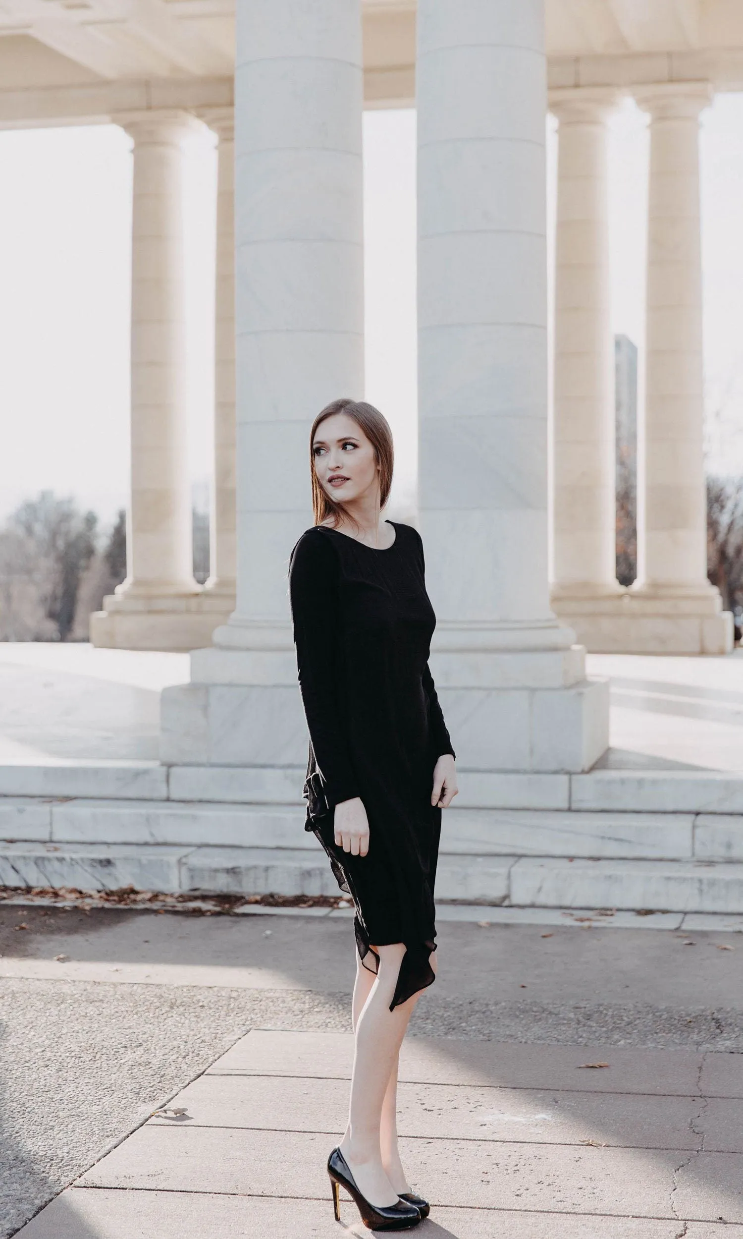 Analili Ariel Formal Black Long Sleeve Boat Neck Dress