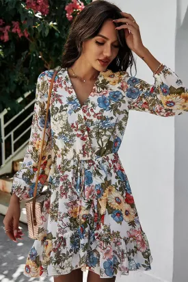 Aurano Chiffon Floral Dress (White)