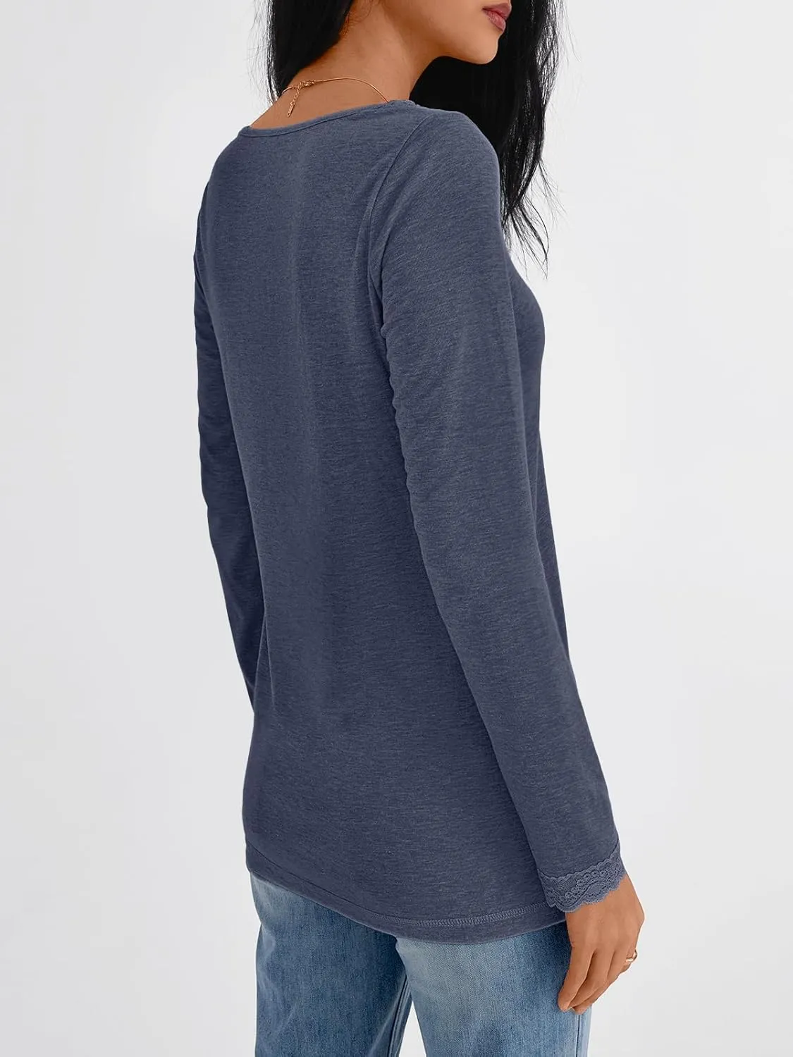 AUTOMET Long Sleeve T Shirts for Women Lace V Neck Casual Cute Tops Loose Fit Fall Winter Basic Clothing