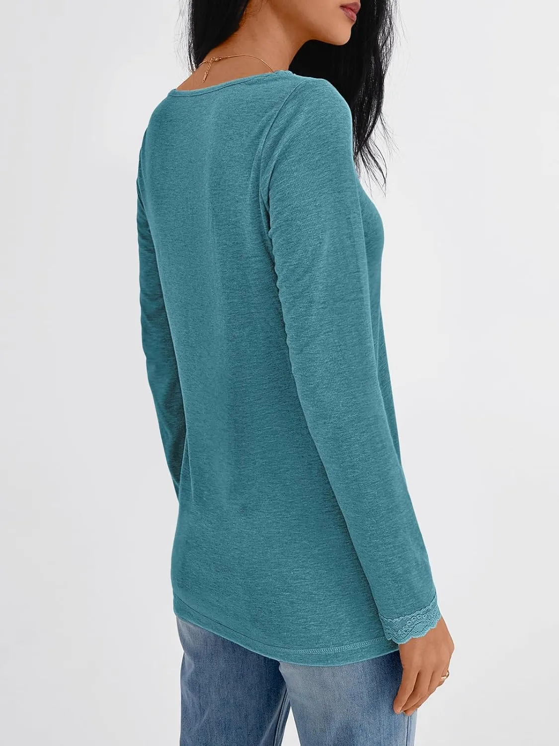 AUTOMET Long Sleeve T Shirts for Women Lace V Neck Casual Cute Tops Loose Fit Fall Winter Basic Clothing