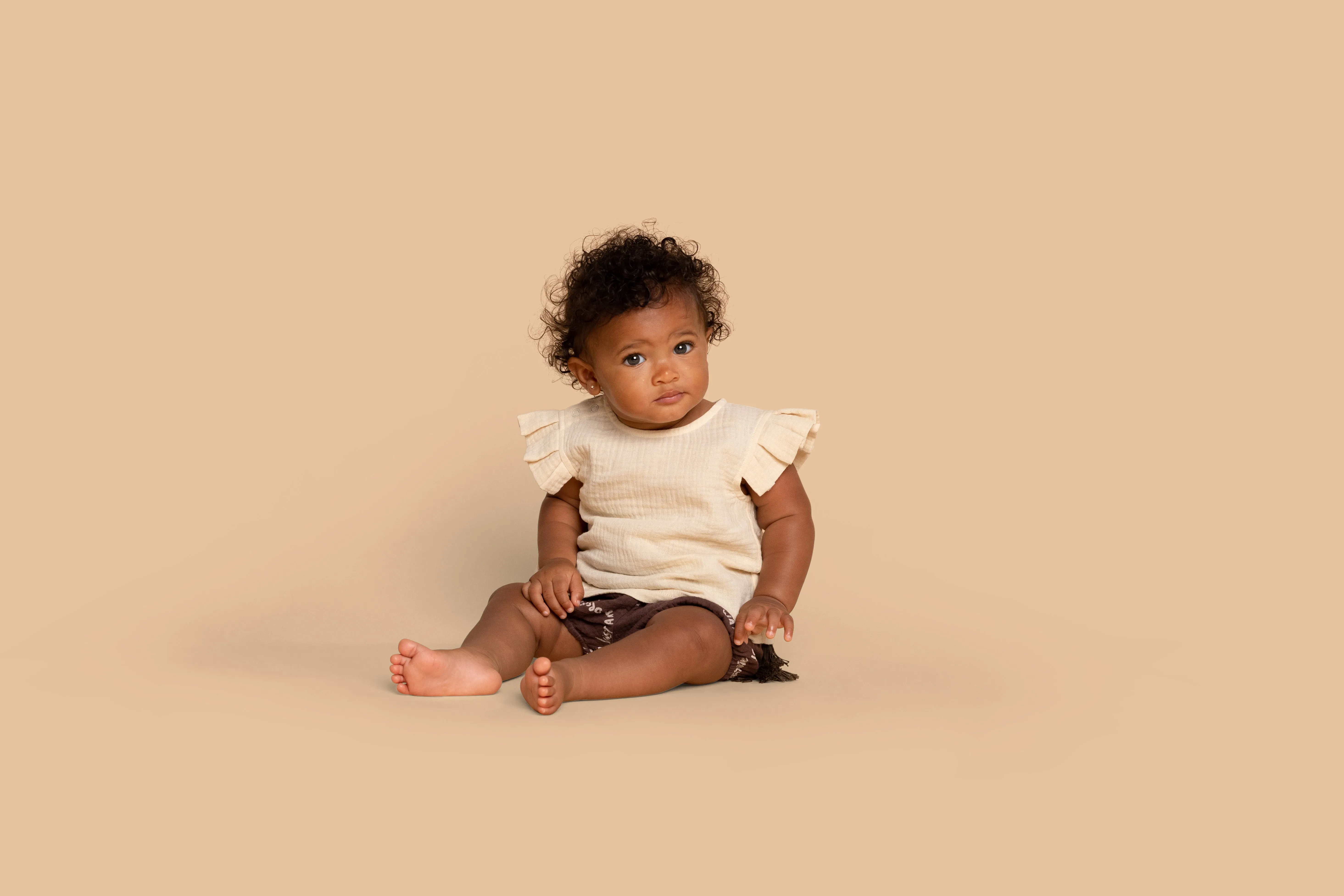 Baby Girls Gauze Bloomers with Tassels - Brown