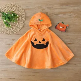 Baby Halloween Cloak Coat Pumpkin Applique Orange Hooded Cape