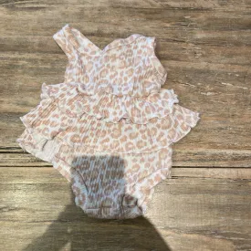 Baby Mode Tan Leopard Print Cotton Ruffle Top and Bloomers 3-6m