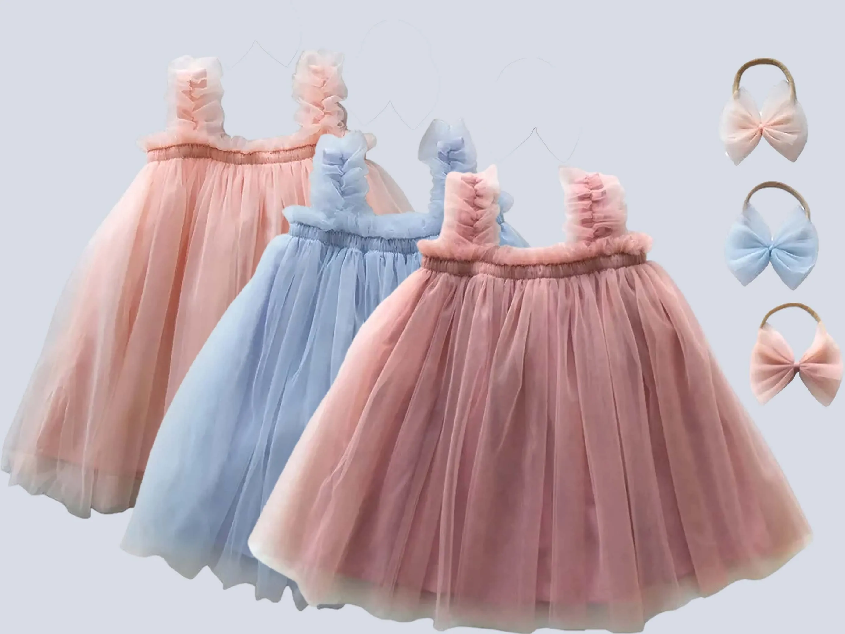 Baby Pink Tulle Dress, Princess dress, Flower Girl outfit , First Birthday outfit