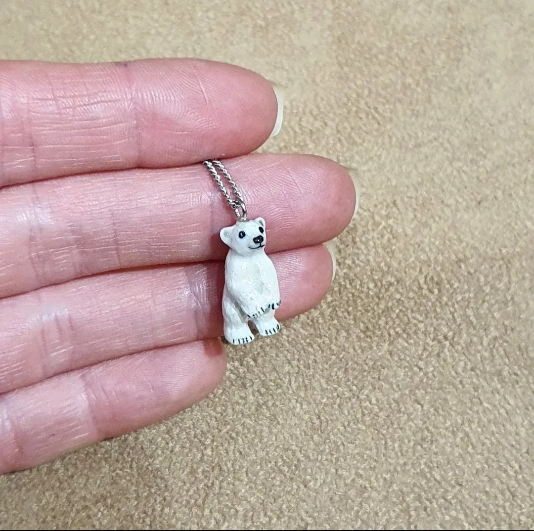 Baby Polar Bear Pendant Necklace by And Mary