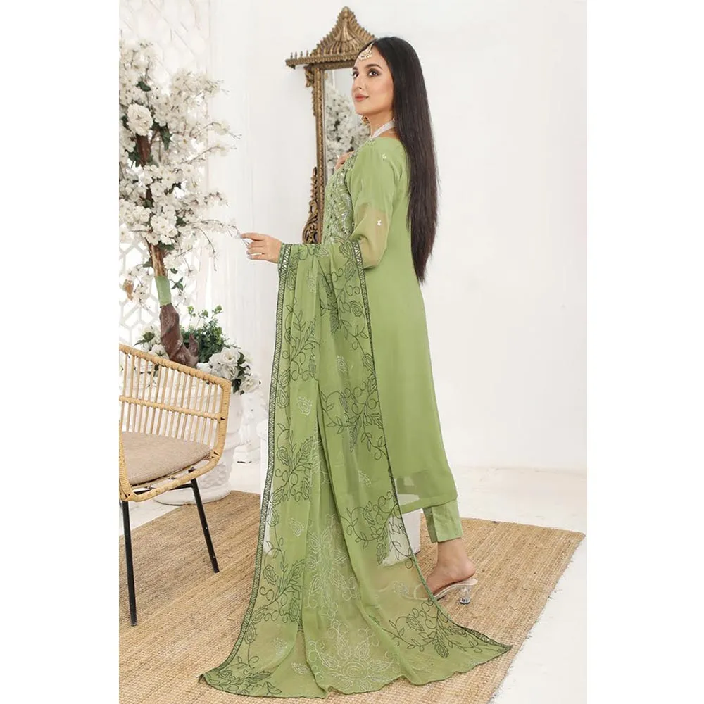 Bin Hameed Hoorain Luxury Chiffon Embroidered 3pcs Suit - 4