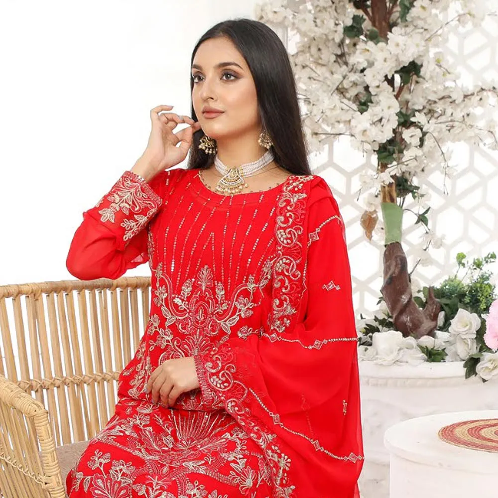 Bin Hameed Hoorain Luxury Chiffon Embroidered 3pcs Suit - 6