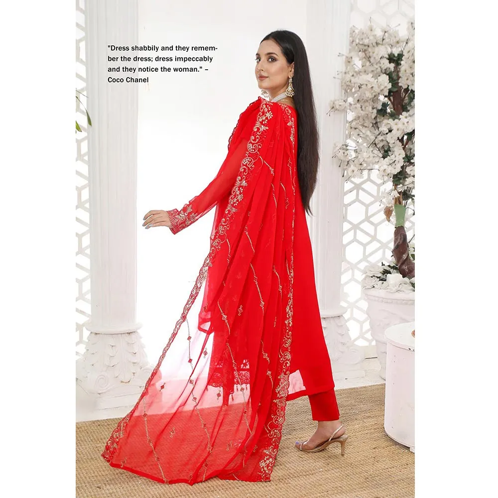 Bin Hameed Hoorain Luxury Chiffon Embroidered 3pcs Suit - 6
