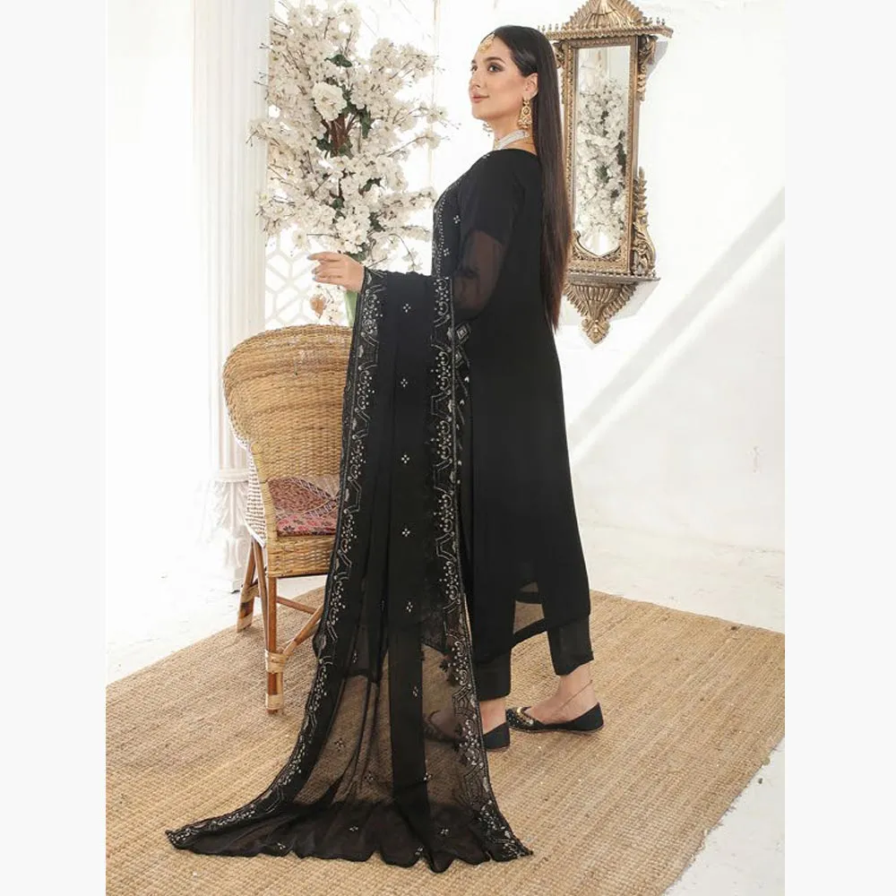 Bin Hameed Hoorain Luxury Chiffon Embroidered 3pcs Suit - 8