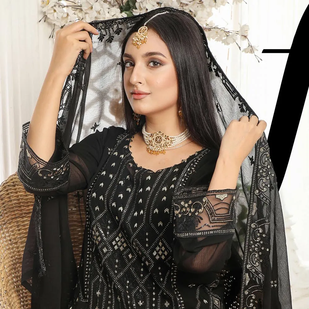 Bin Hameed Hoorain Luxury Chiffon Embroidered 3pcs Suit - 8