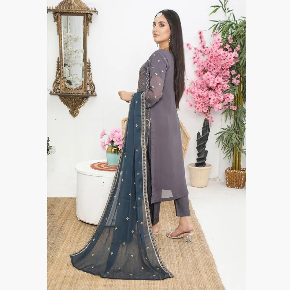 Bin Hameed Hoorain Luxury Chiffon Embroidered 3pcs Suit - 9