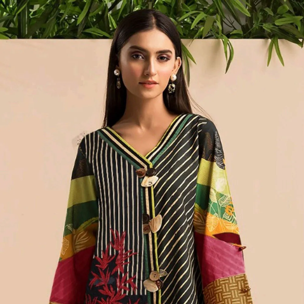 BIN HAMEED Printed Embroidered unstitched 3pc Suit V-9