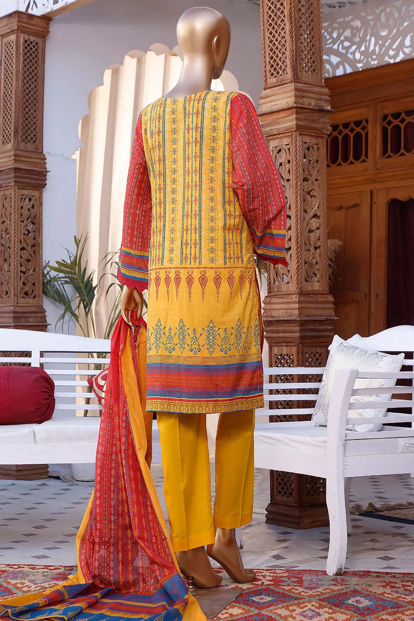 Bin Saeed Stitched 3 Piece Embroidered Lawn Collection'2022-F-0012-Yellow