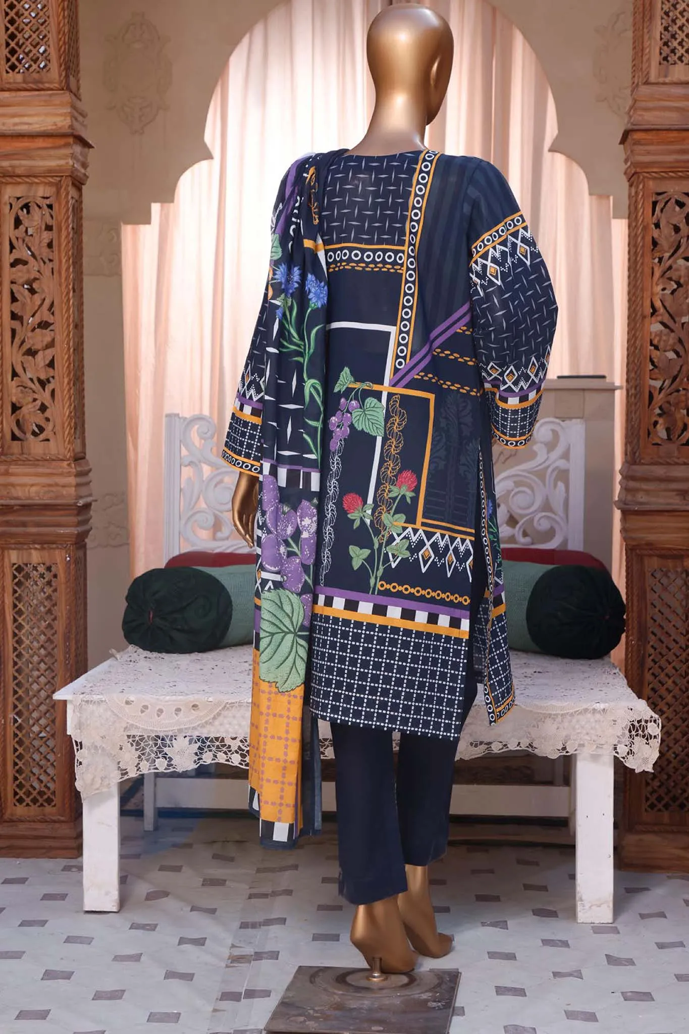 Bin Saeed Stitched 3 Piece Embroidered Lawn Collection'2022-F-0016-Blue