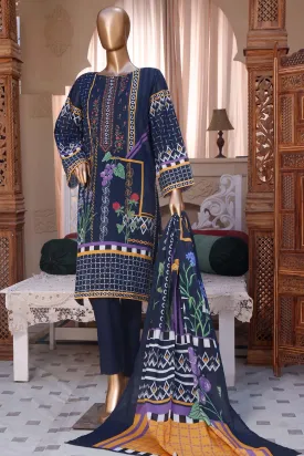 Bin Saeed Stitched 3 Piece Embroidered Lawn Collection'2022-F-0016-Blue