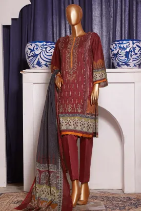 Bin Saeed Stitched 3 Piece Embroidered Lawn Collection'2022-F-1633-Red