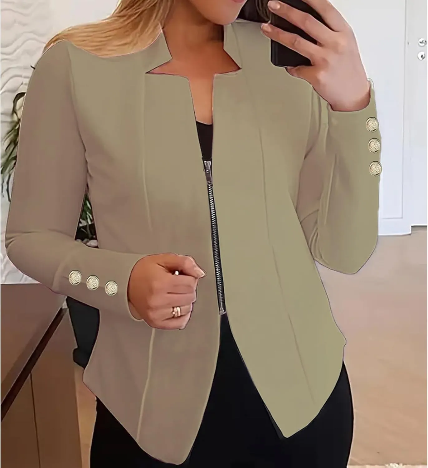 Blazers for Women Business Casual Office Work Blazer Jacket Open Front Lightweight Long Sleeve Zip Up Coat Fall Outfit