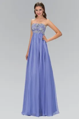 Blue Empire Strapless Chiffon Long Dress