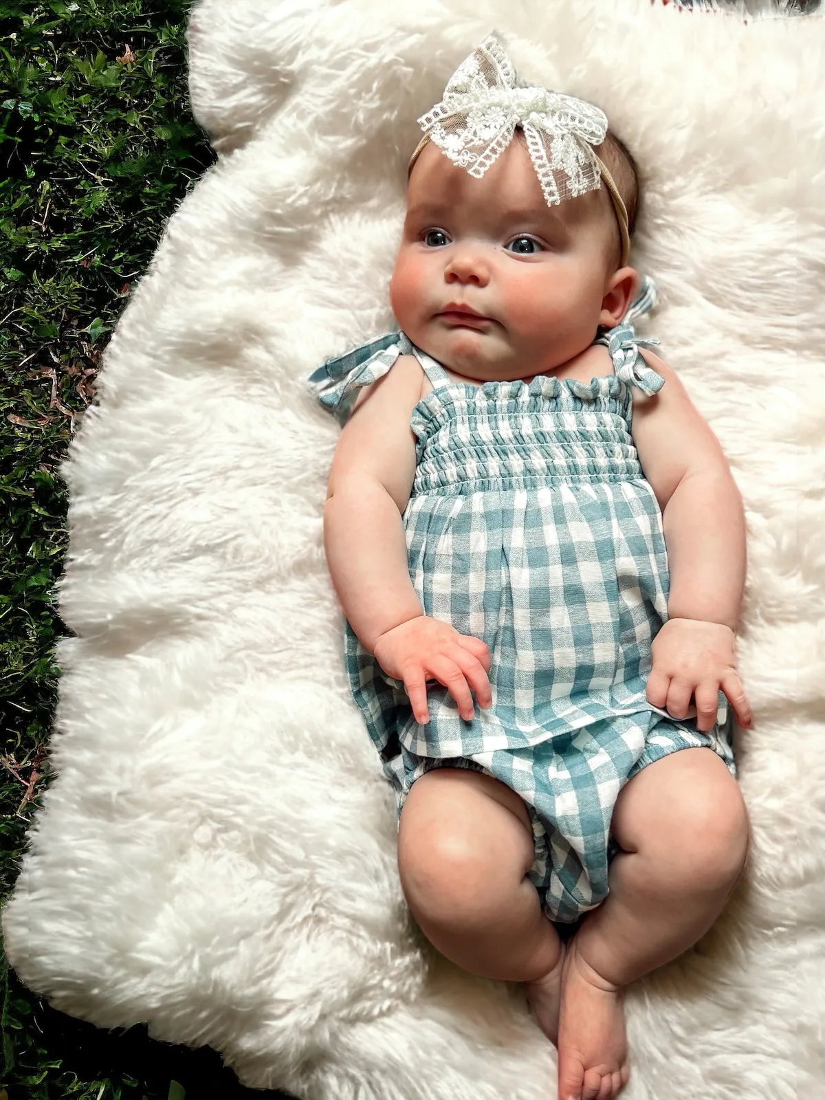 Blue Gingham / Organic Smocked Set