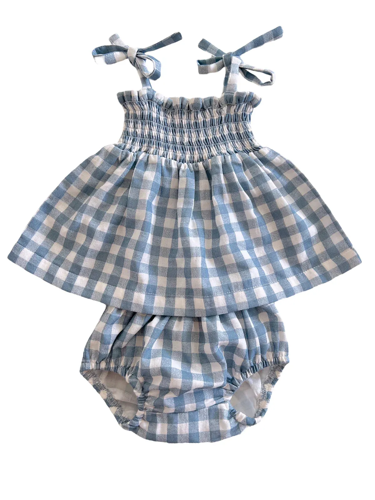 Blue Gingham / Organic Smocked Set