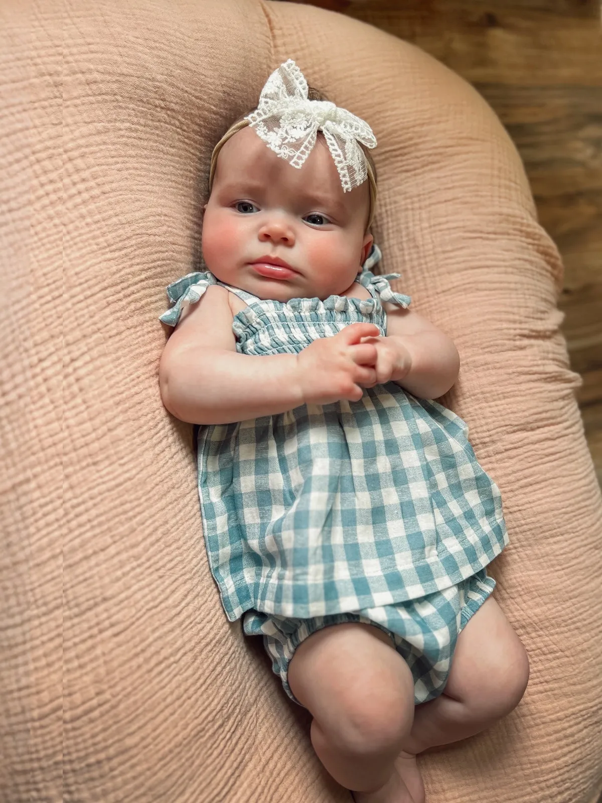 Blue Gingham / Organic Smocked Set