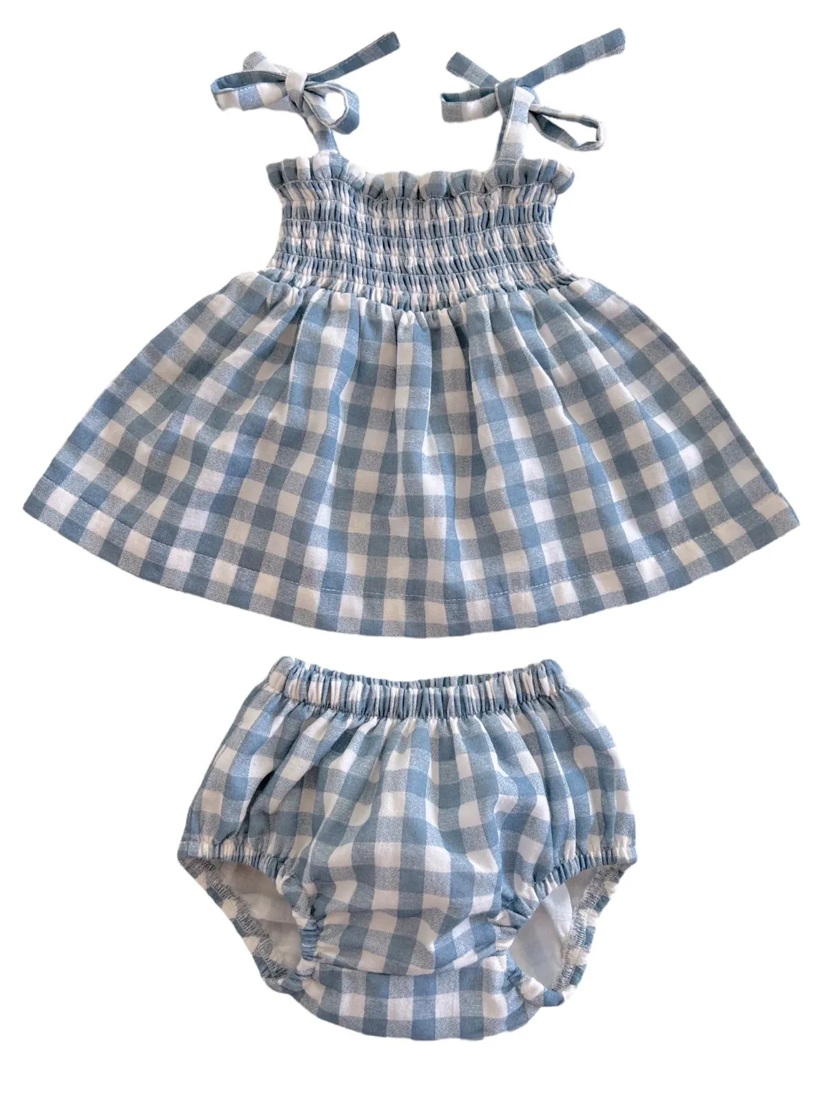 Blue Gingham / Organic Smocked Set