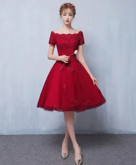 Burgundy Tulle Lace Short Prom Dress Burgundy Lace Homecoming Dress