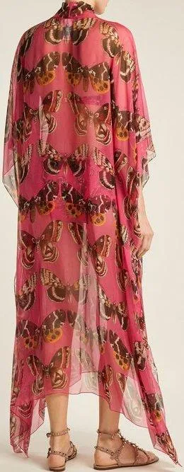 Butterfly Print Chiffon Kaftan Dress