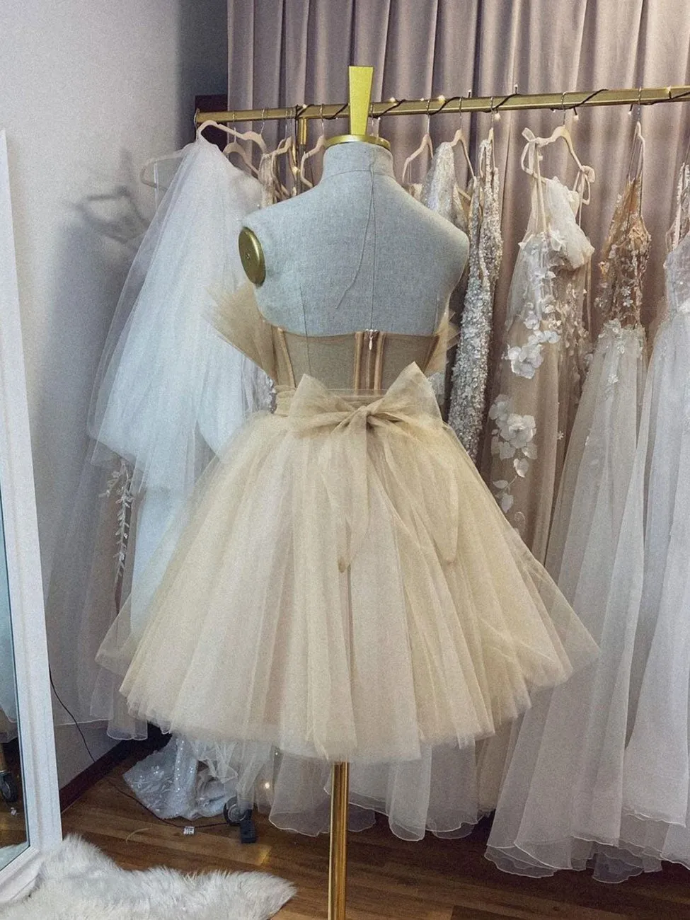 Champagne tulle short prom dress champagne tulle homecoming dress