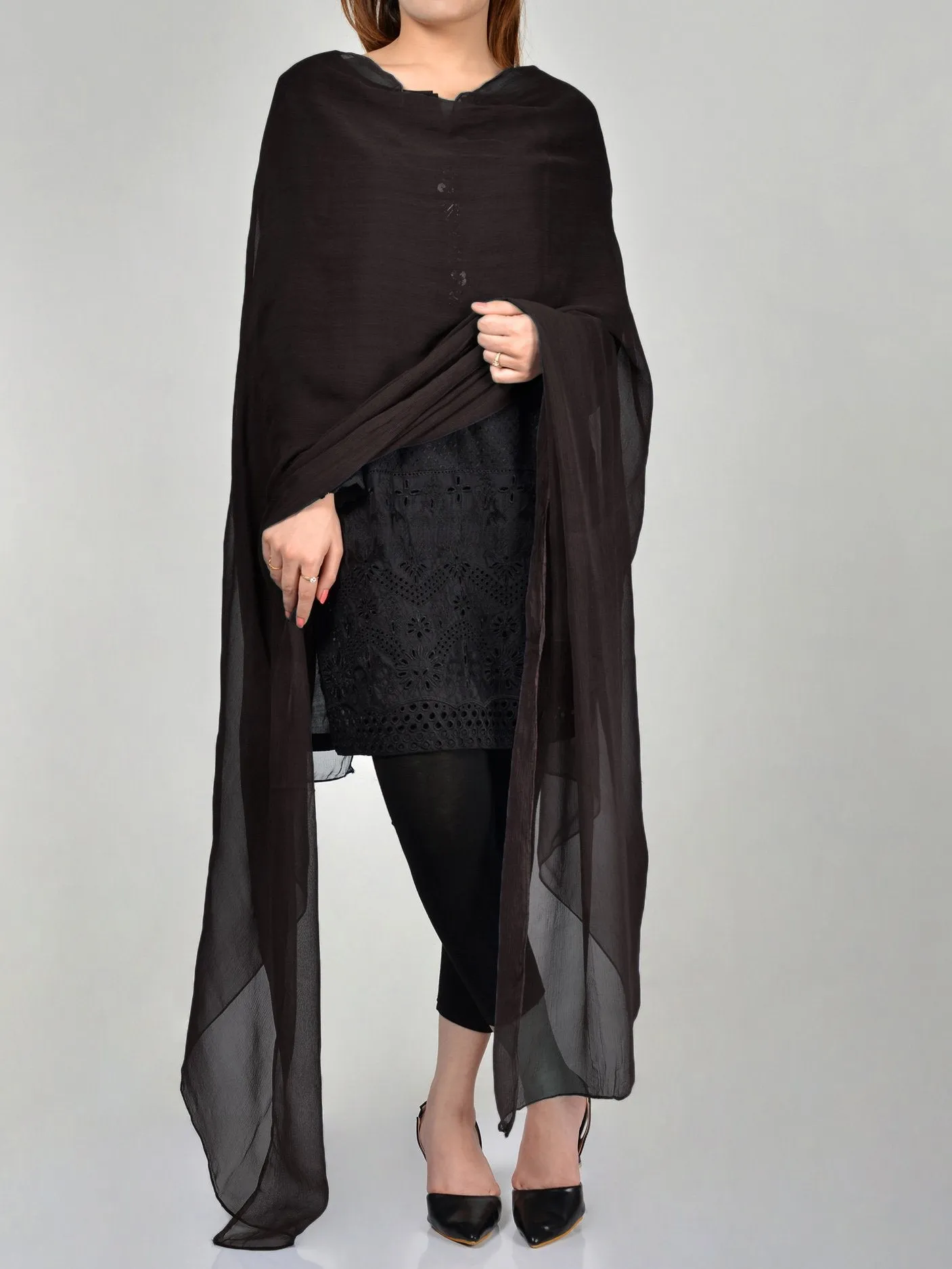 Chiffon Dupatta-Chocolate Brown