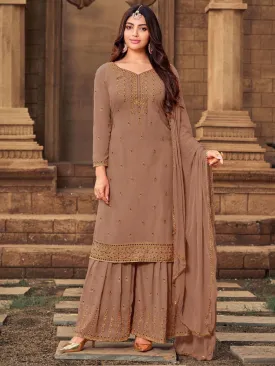Chikoo Georgette Embroidered Festive Palazzo Suit