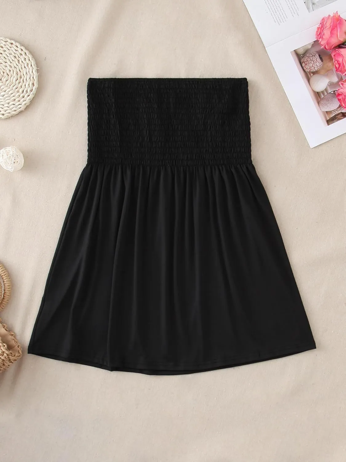 Comeon Women Plus Size Tube Top Summer Casual Strapless Pleated Blouse Beach Off Shoulder Tunic Top