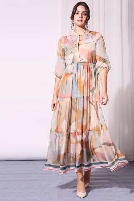 Conversational Printed Tiered Dress