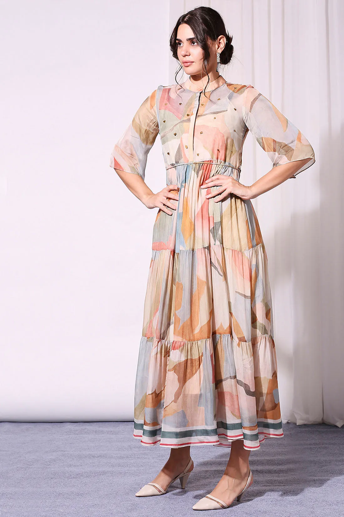 Conversational Printed Tiered Dress