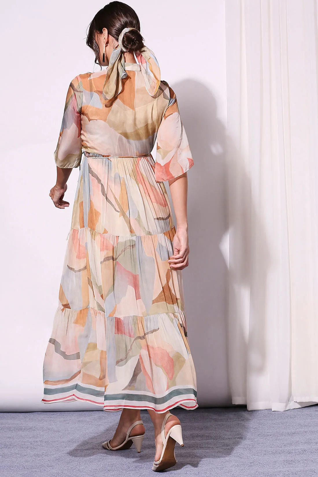 Conversational Printed Tiered Dress