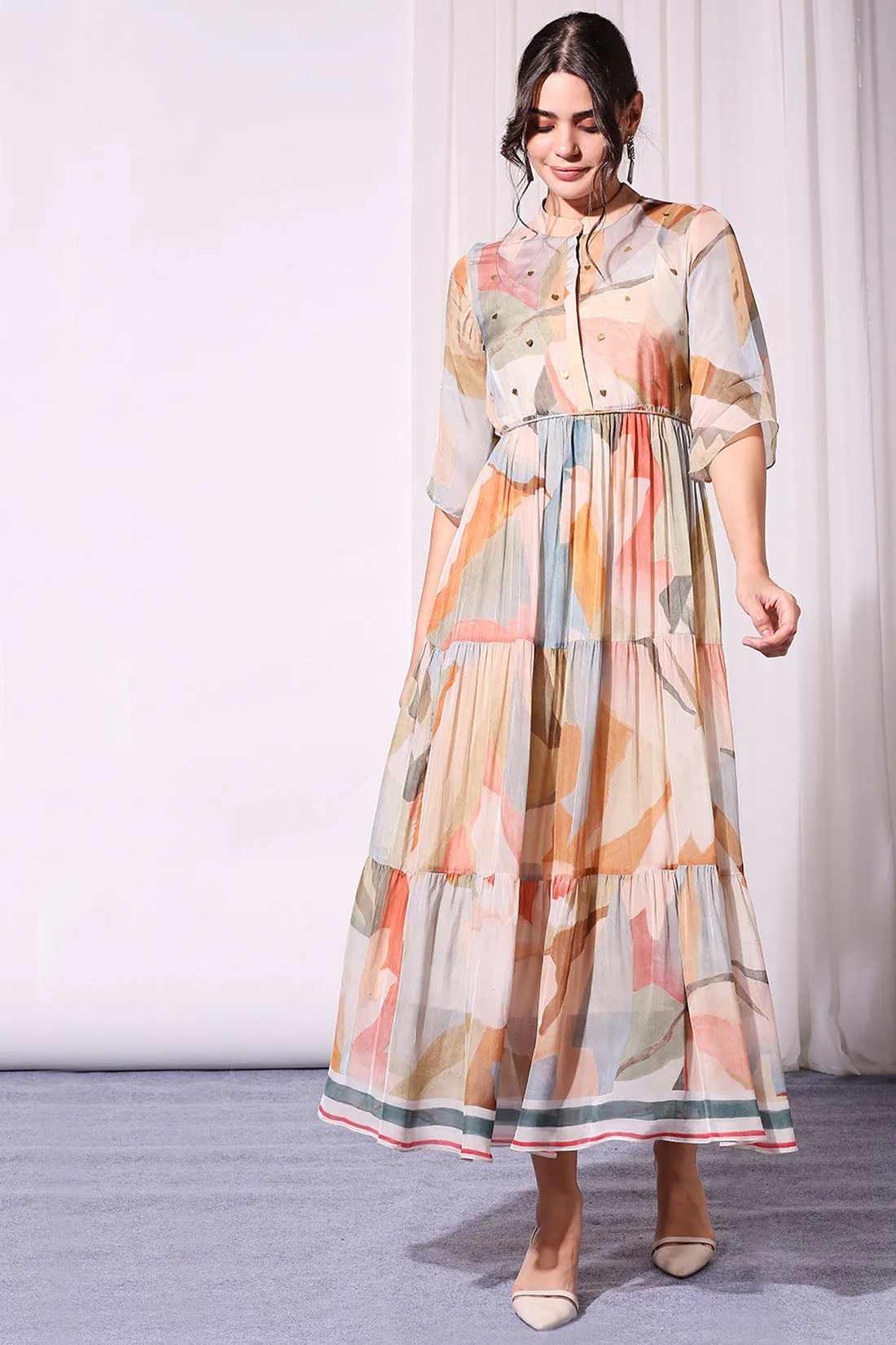 Conversational Printed Tiered Dress