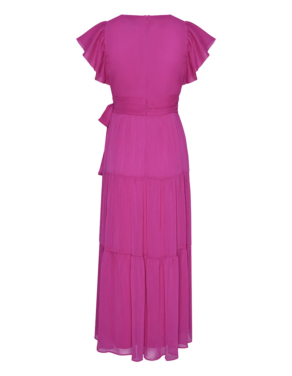 Crinkle Chiffon Ruffle V-Neck Dress